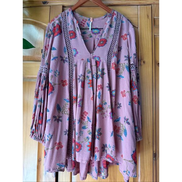 Free People Floral Crochet Inset Tunic Dress”SZ SP - Picture 5 of 14